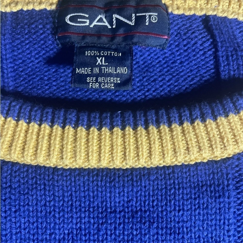 GANT Men's Blue Sweater with Red and Yellow Accents
